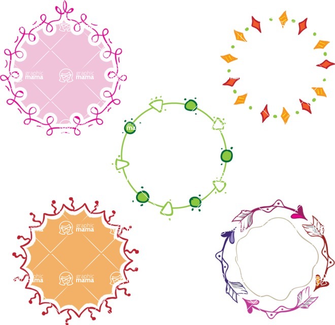 Vector Hand Drawn Elements Mega Bundle - Colorful Hand Drawn Circle Designs Vector Set